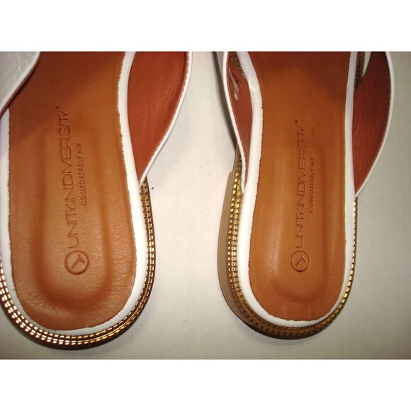 New Womens Unity.In. Diversity Leather Chain Slide Sandals Talia White Gold 10 - Picture 12 of 12